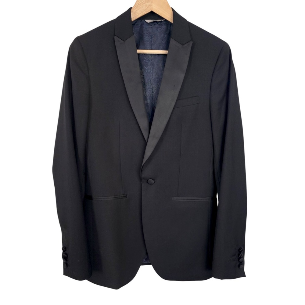 Le Chateau Contemporary Fit Black Suit Jacket Formal Blazer Mens 34 Satin Lapels